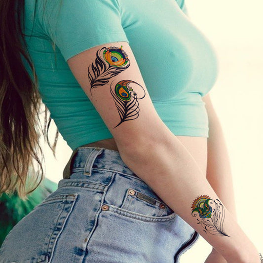 Temporary Tattoowala Peacock Feather 4 Design Colourful Temporary Tattoo for Men and Women Waterproof Sticker