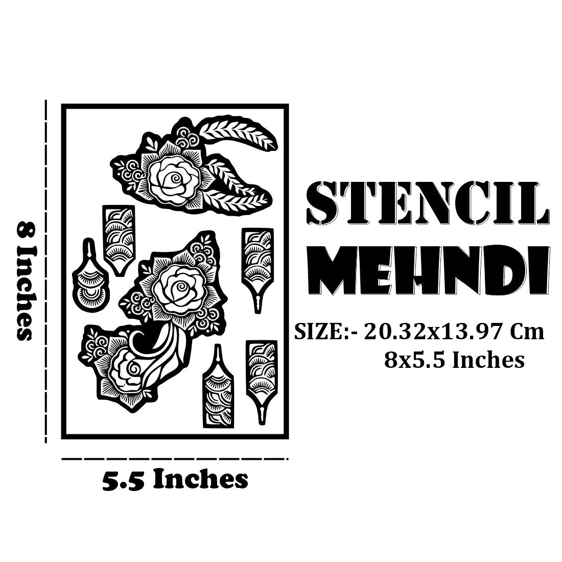 Elegant Rose & Leaf Mehndi Stencil Sticker With Detailed Finger Pattern Designs