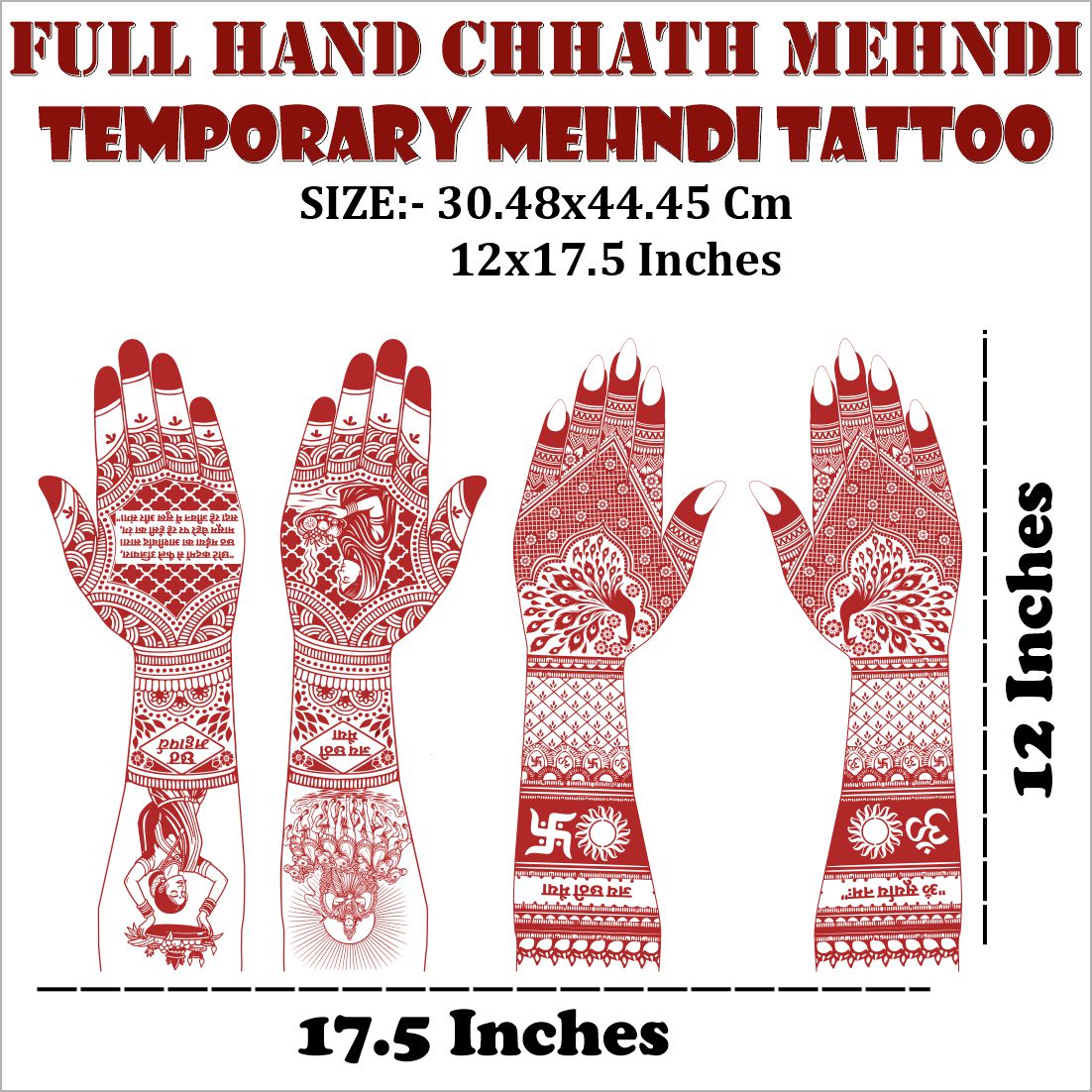 Chhath Puja Mehndi Tattoo Design for Hands Traditional Indian Festival Mehndi Art with Sun God & Devotee Patterns Om, Swastik, and Surya Easy to Apply Mehndi Tattoo Sticker