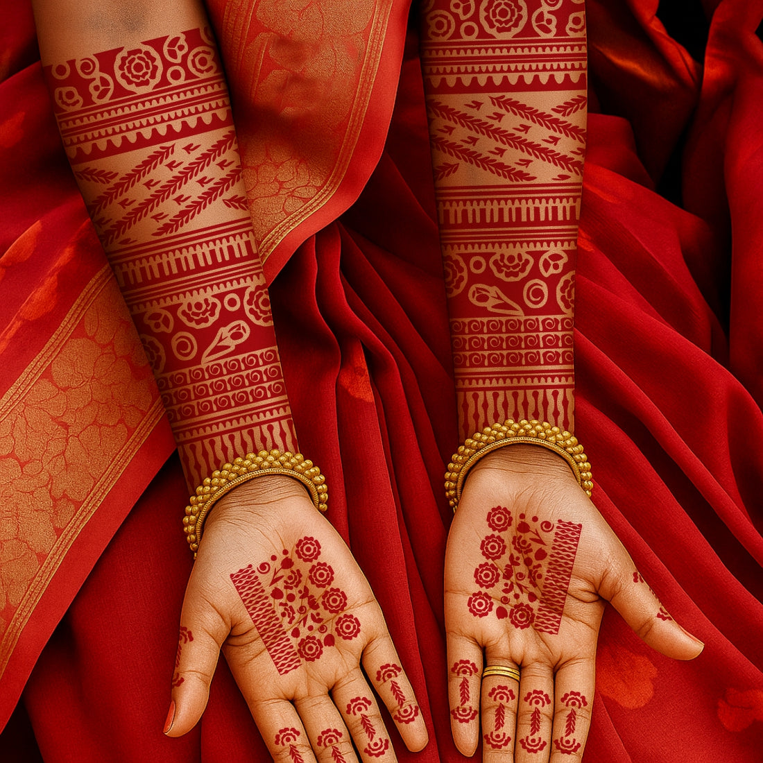 Floral And Leaf Mehndi Stencil Sticker With Traditional Patterns For Hands And Fingers Full Bride Design