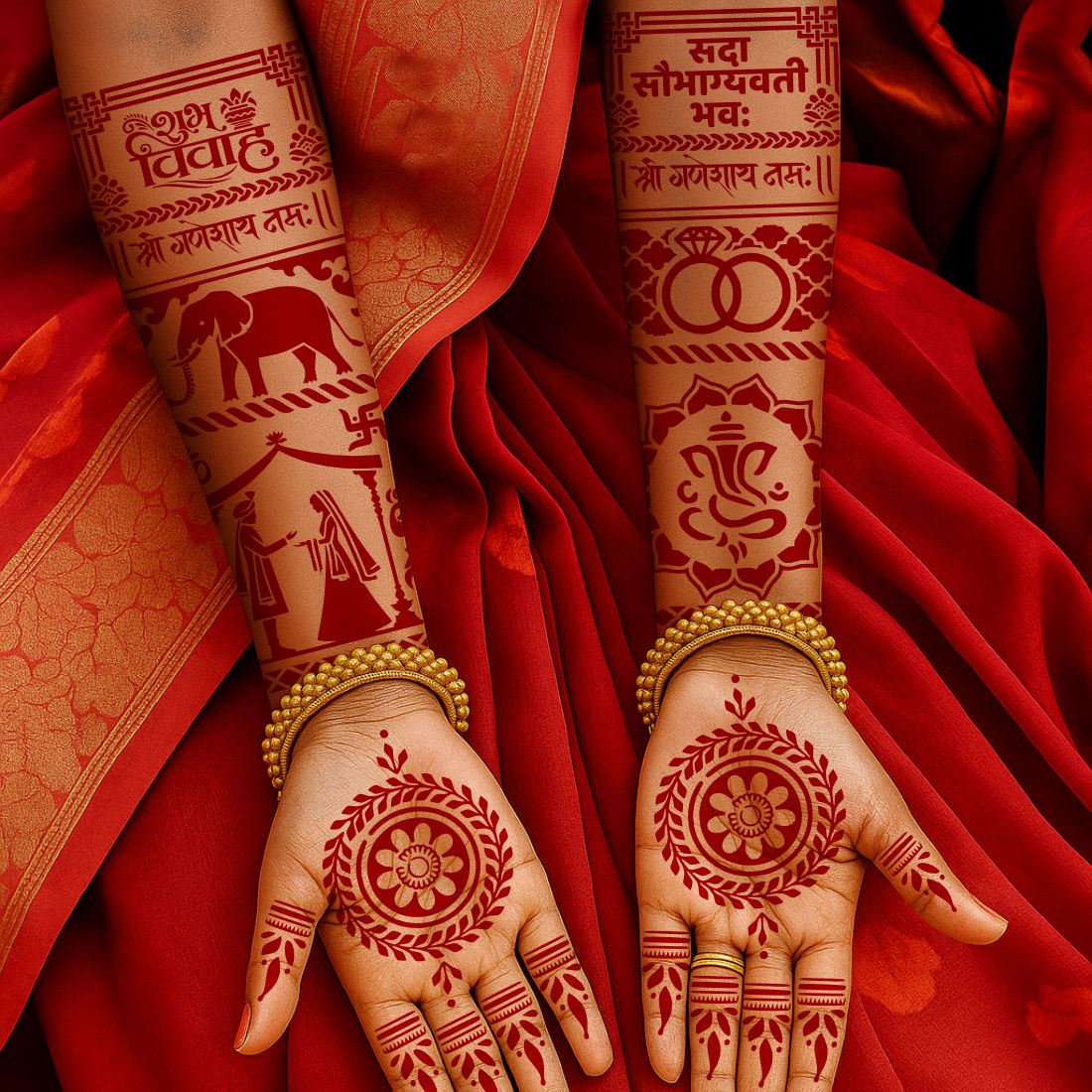 Bridal Stencil Shubh Vivah & Sada Saubhagyavati Bhava Special Stencil Mehndi Sticker