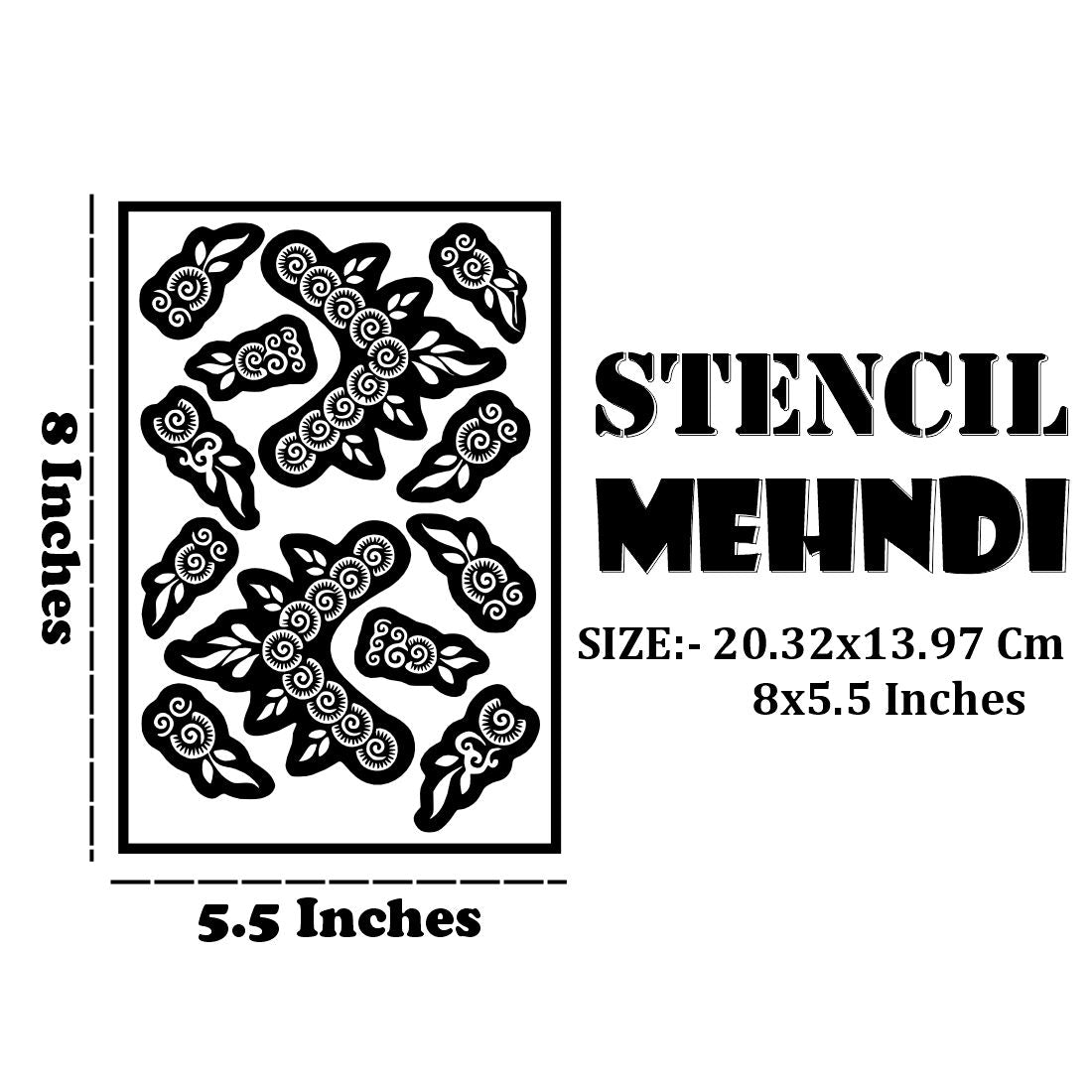Intricate Rose & Leaf Mehndi Stencil With Finger Design Elements