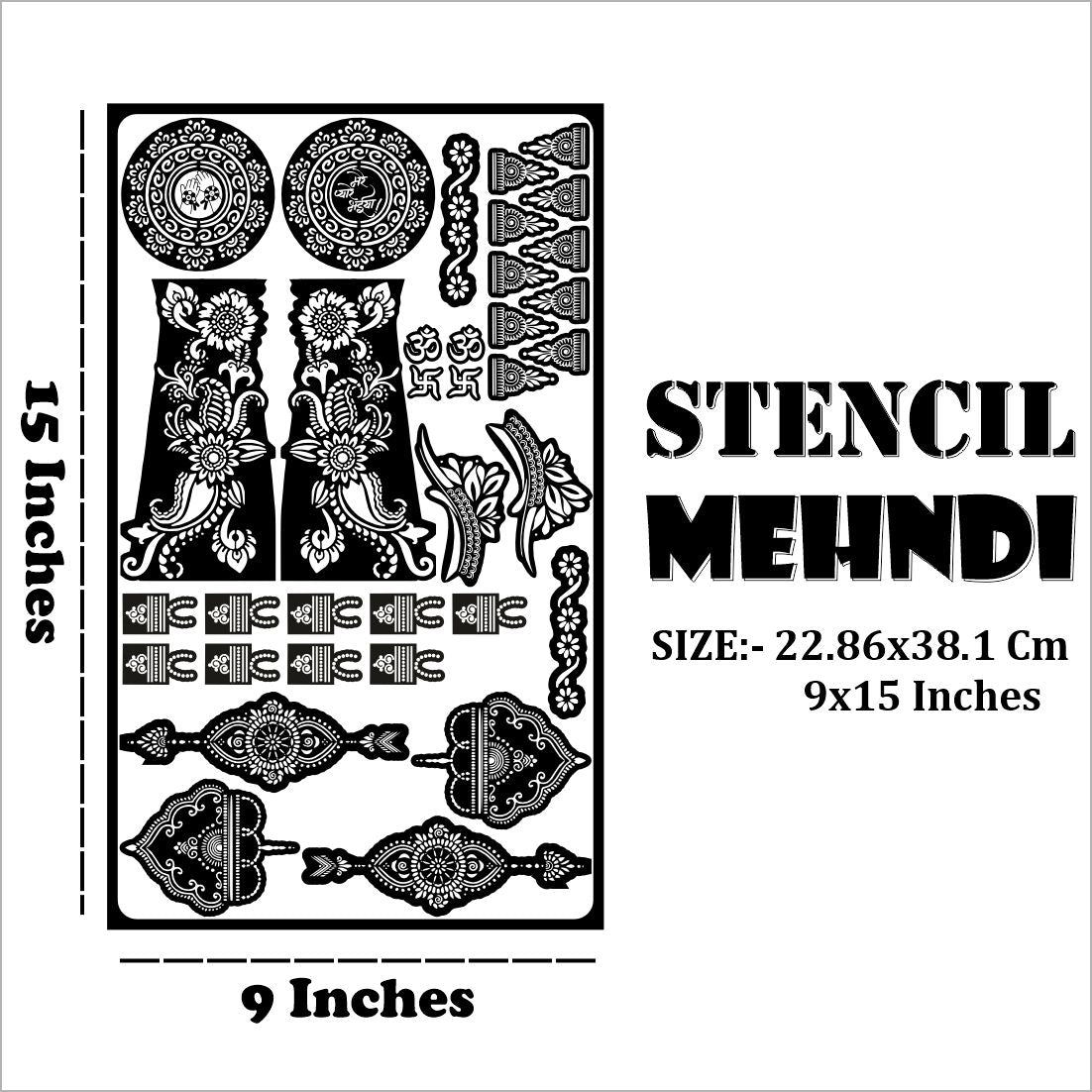 Beautiful Rakshabandhan Mehndi Stencil with Traditional Rakhi, Floral Cuffs, Om Symbols, and Elegant Arm Wrap Designs for Festive Celebrations