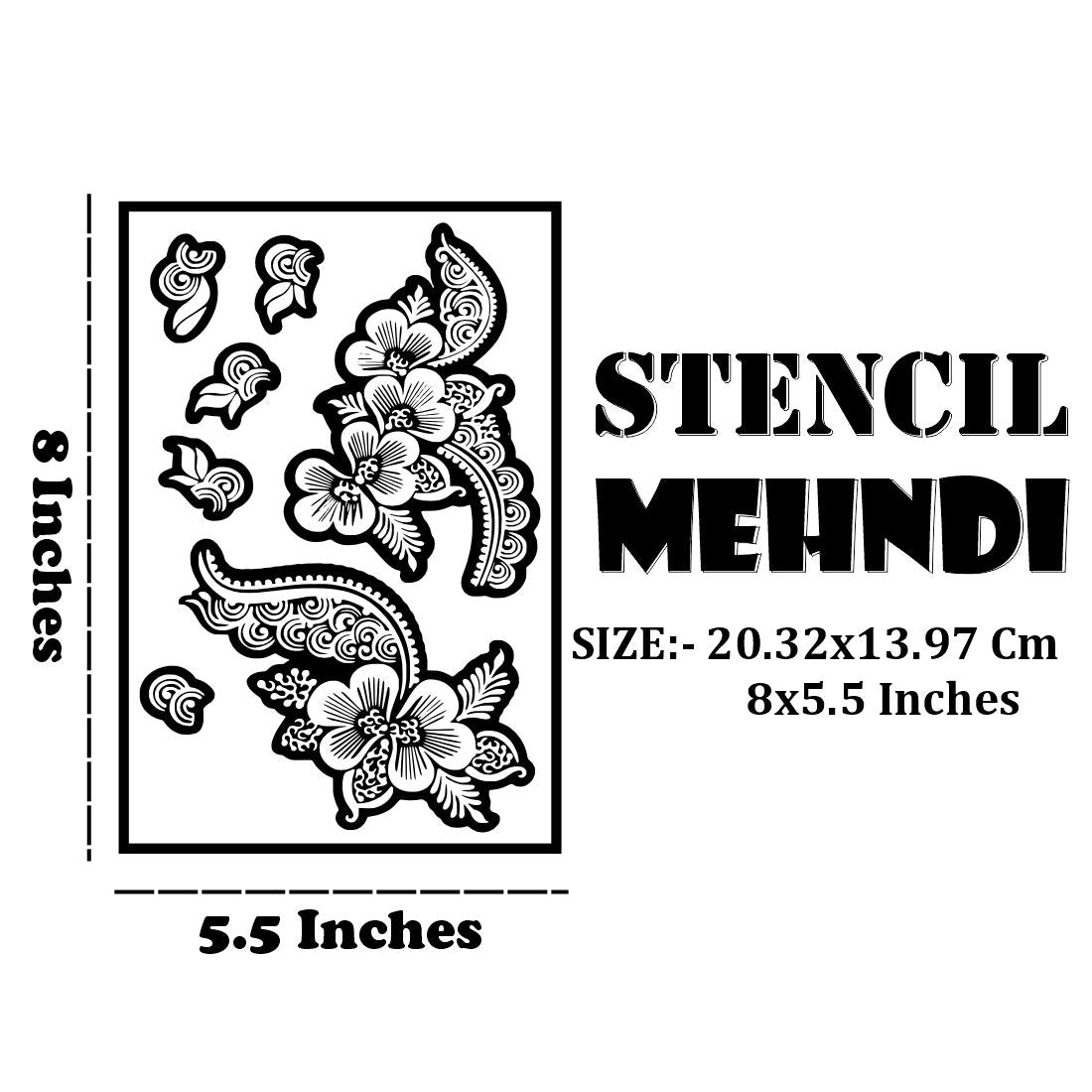 Floral & Leaf Mehndi Stencil With Roses, Leaves, And Finger Art Templates