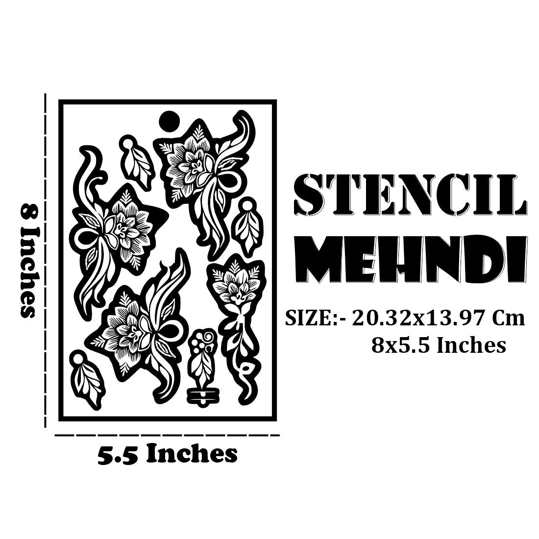 Traditional Rose & Leaf Mehndi Stencil With Small Finger Art Patterns