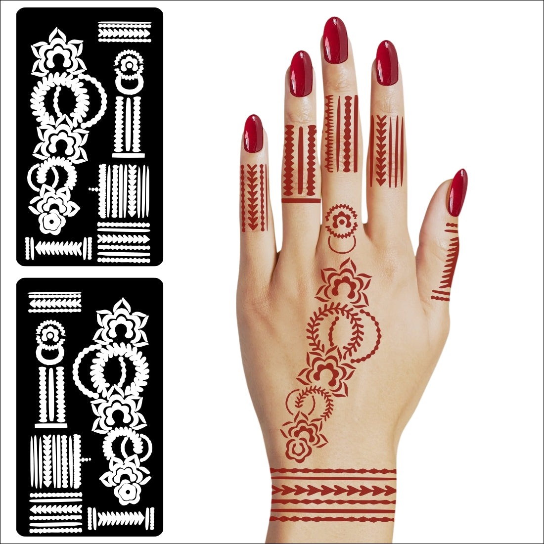 Easy Henna Design Sticker With Floral Stencil Mehndi Sticker One Set For Each Hand