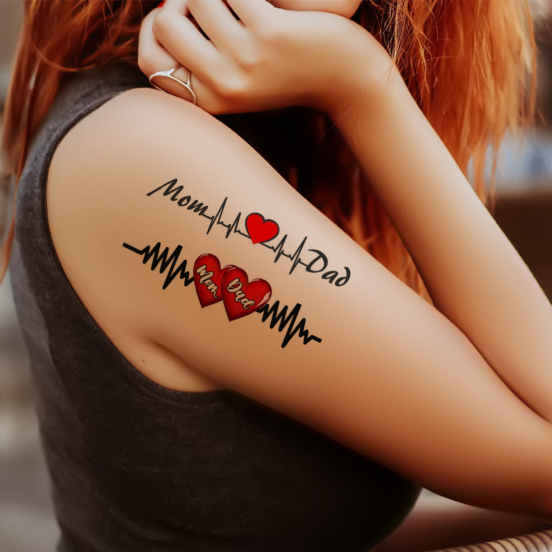 Mom Dad With Heart Tattoo Waterproof Men and Women Temporary Body Tattoo