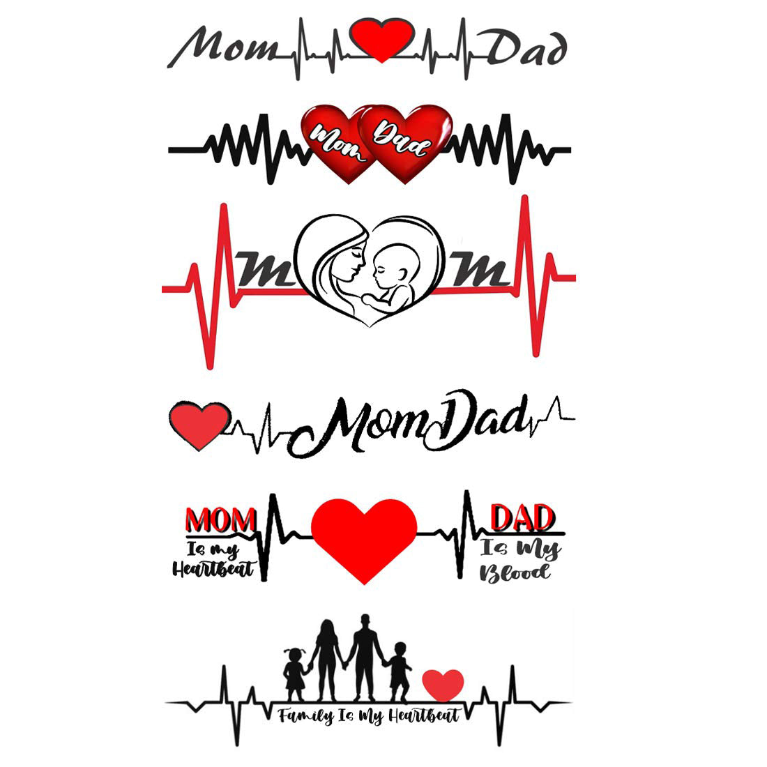 Mom Dad With Heart Tattoo Waterproof Men and Women Temporary Body Tattoo