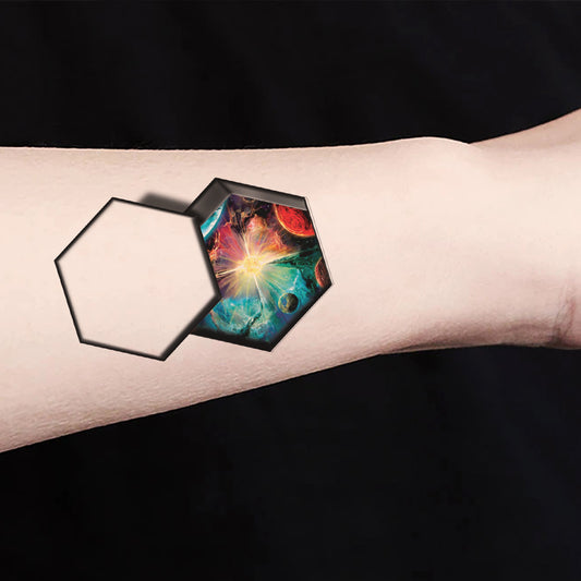 Planet In Hexagon Temporary Tattoo Waterproof For Boys and Girls Temporary Body Tattoo