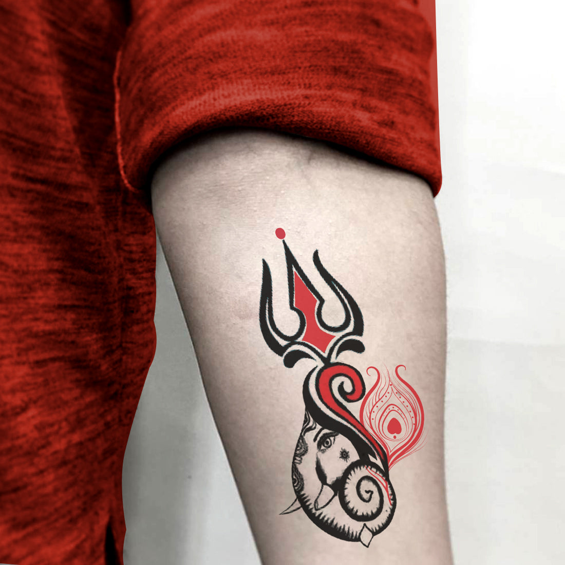 Trishul with Ganesha Tattoo Waterproof Gods Feather Temporary Body Tattoo