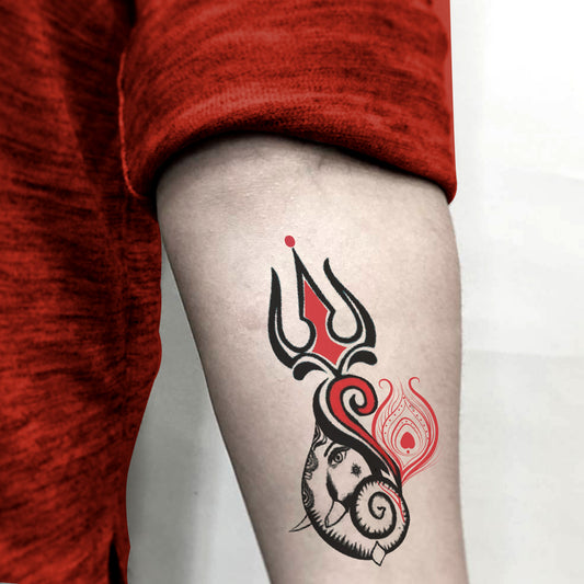 Trishul with Ganesha Tattoo Waterproof Gods Feather Temporary Body Tattoo