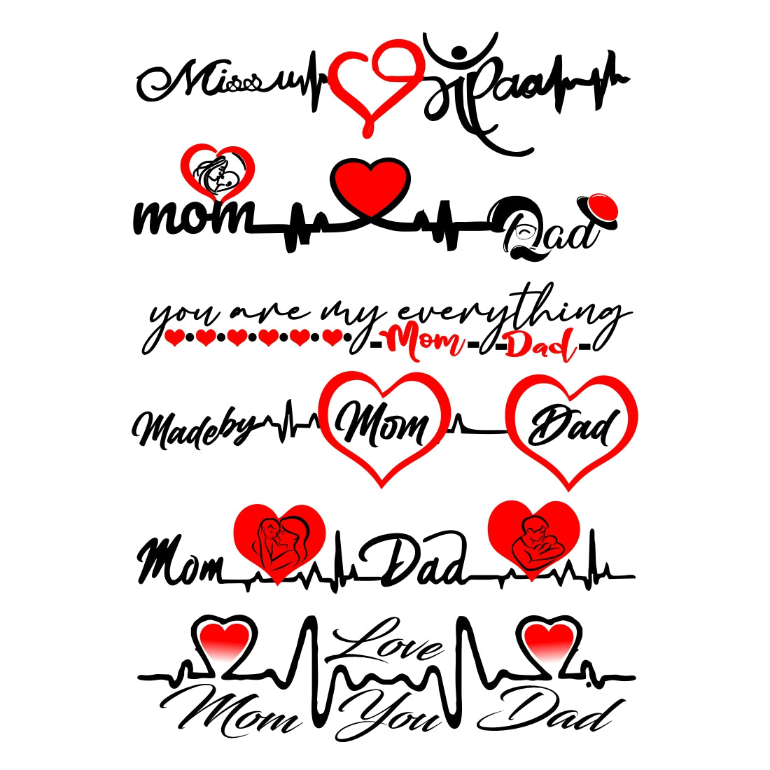 Mom Dad Tattoo Heart Mom Waterproof Boy For Girls Heart Line Dad Temporary Tattoo