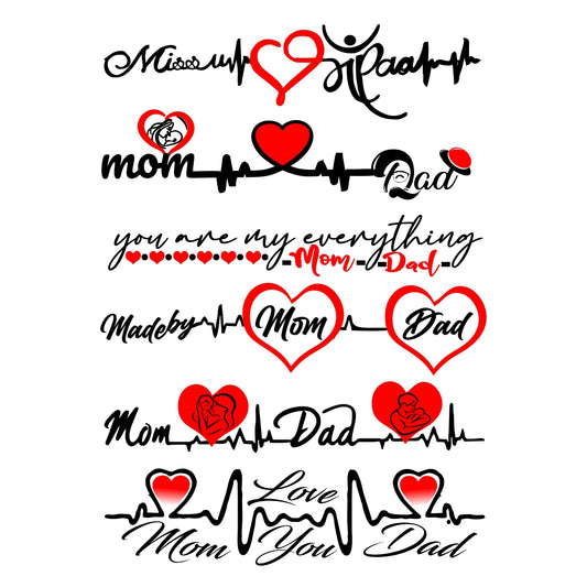 Mom Dad Tattoo Heart Mom Waterproof Boy For Girls Heart Line Dad Temporary Tattoo