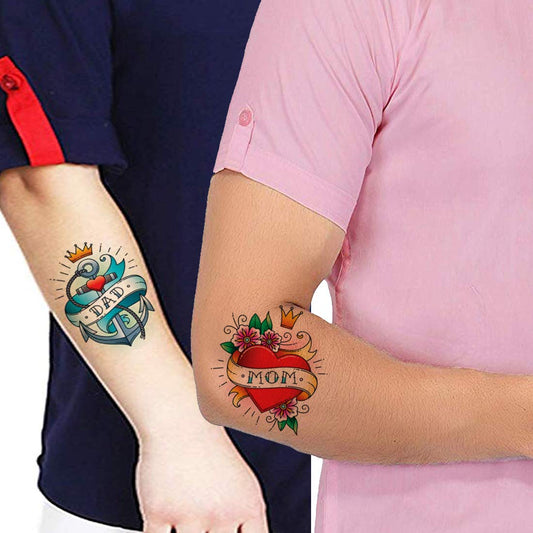 Temporary Tattoowala Heart Mom Dad Men and Women Waterproof Temporary Body Tattoo
