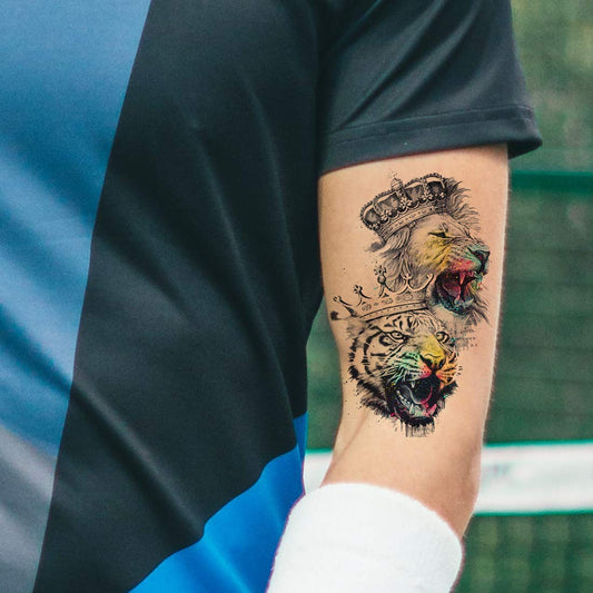 Lion and Tiger With Crown Temporary Waterproof Tattoo For Men and Women