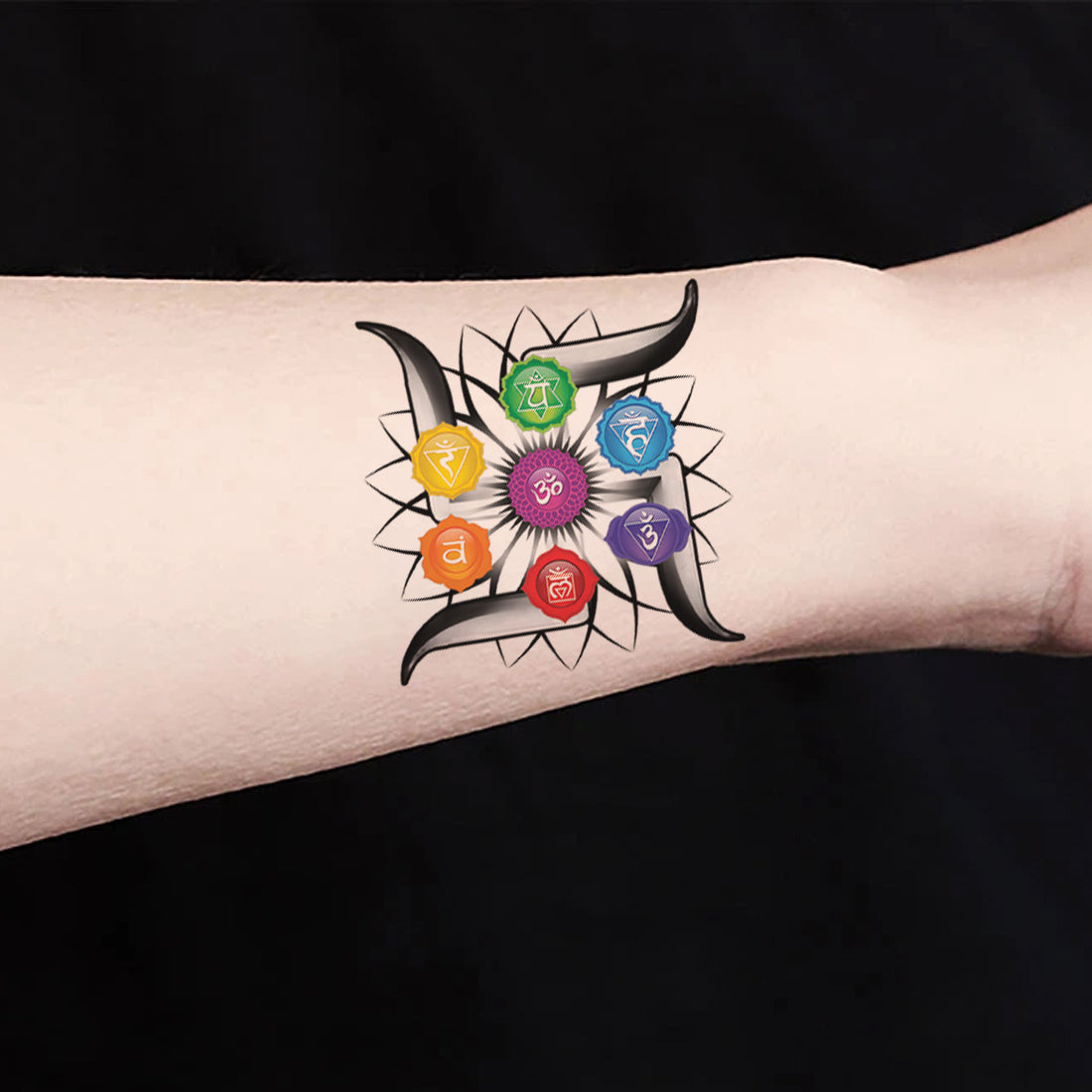 Swastik and Chakra Tattoo Meditation Waterproof For Men and Women Temp