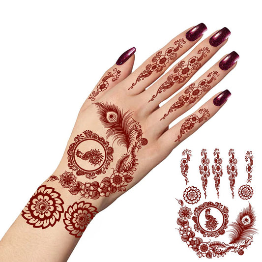 Peacock and Feather Heena Mehndi Tattoo Temporary Tattoo For Women