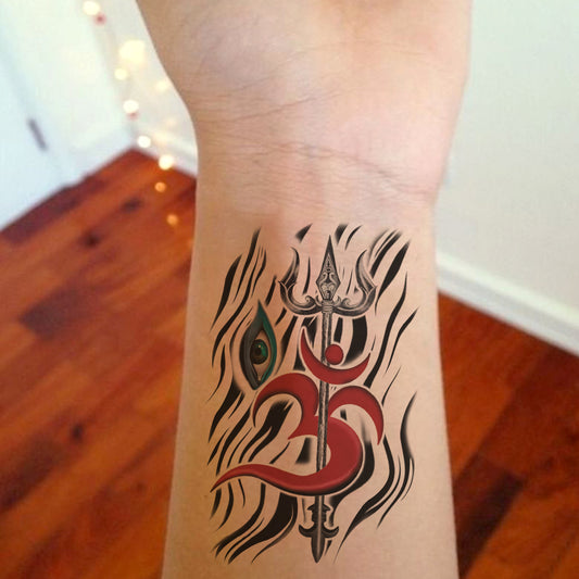 Lord Shiv Gods Om with Trishul Eye Tattoo Waterproof For Boys and Girls Temporary Body Tattoo