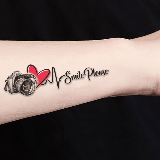 Camera Smile Please Design Temporary Tattoo Waterproof For Male and Female Temporary Body Tattoo