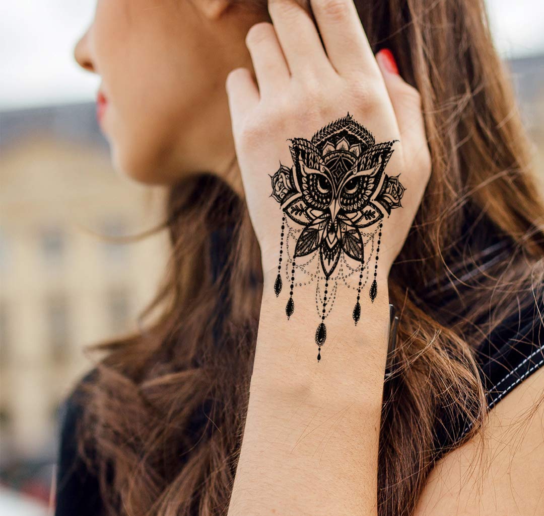 Lotus Owl Birds Tattoo Waterproof Male and Female Temporary Body Tattoo - Temporarytattoowala