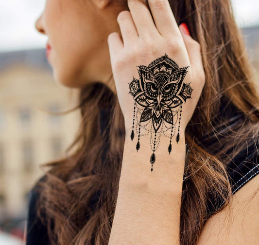 Lotus Owl Birds Tattoo Waterproof Male and Female Temporary Body Tattoo - Temporarytattoowala