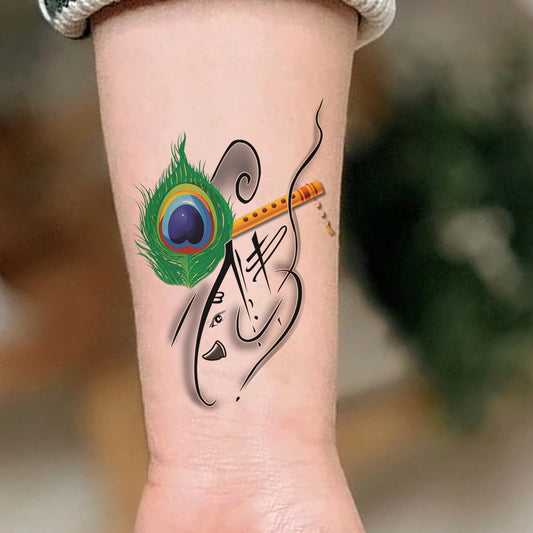 Ganesha and Flute Feather Tattoo Chakra Temporary Tattoo For Boys and Girls Waterproof