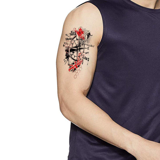 Temporary Tattoowala Compass Trash Polka Men and Women Waterproof Temporary Body Tattoo…