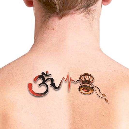 Om with Damru Lord Shiv Waterproof For Boys and Girls Temporary Body Tattoo