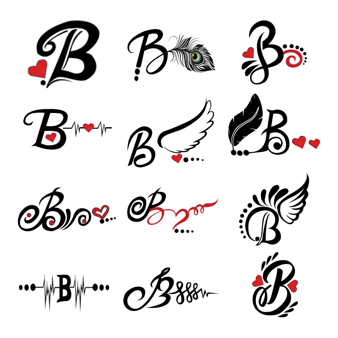 B Name Alphabet Tattoo Waterproof For Men and Women Temporary Body ...