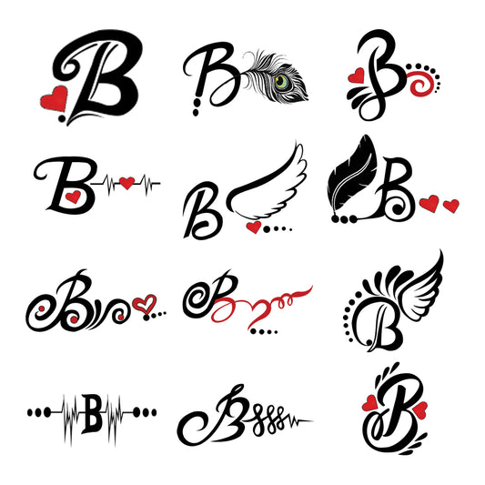 B Name Alphabet Tattoo Waterproof For Men and Women Temporary Body Tattoo