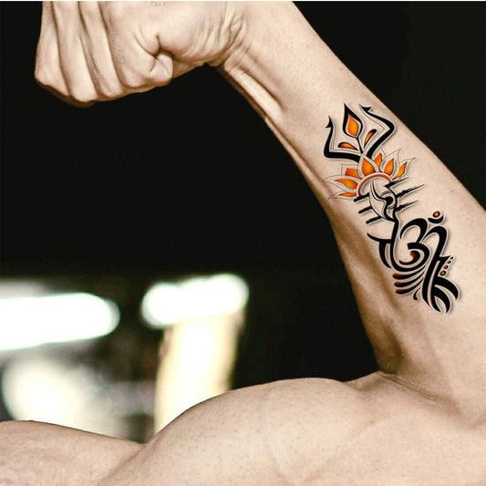 Temporary Tattoowala Trishul with Om Temporary Body Waterproof Boy and Girl Tattoo - Temporarytattoowala