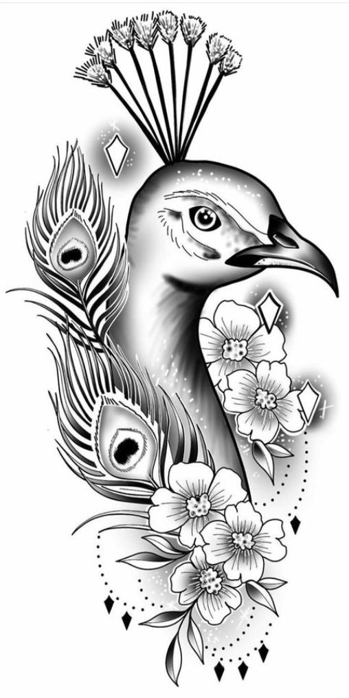 Peacock and Feather Temporary Body Tattoo For Men and Women
