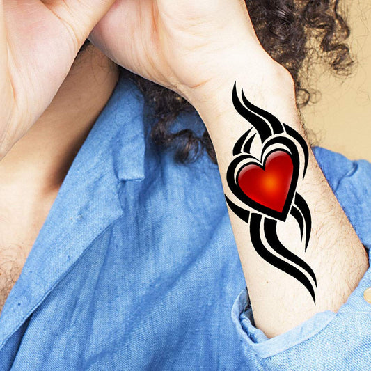 Single Heart with Wings Temporary Waterproof Tattoos For Men and Women