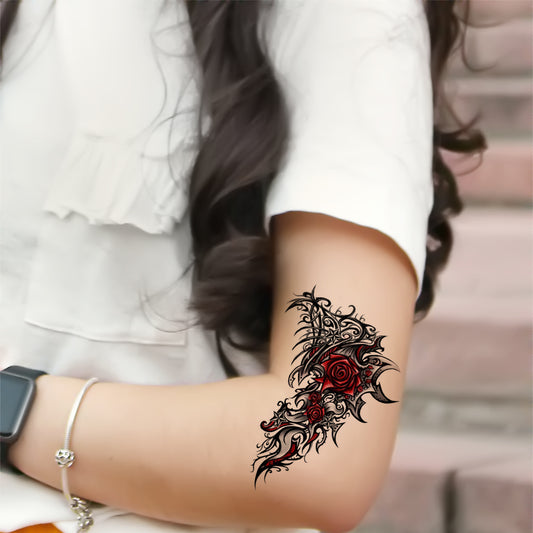 Red Rose Flower Tattoo Waterproof Male and Female Temporary Body Tattoo - Temporarytattoowala