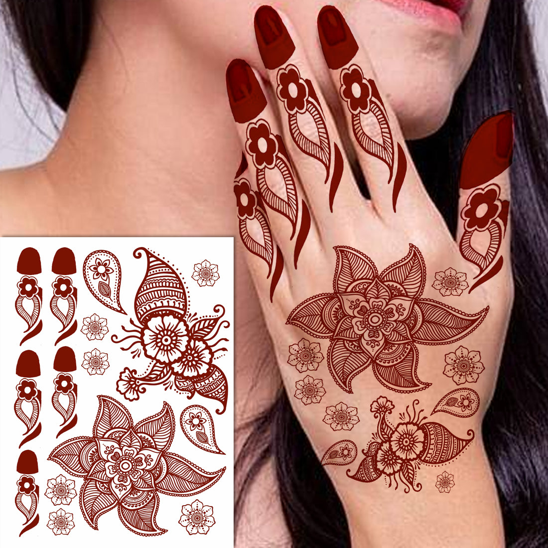 Full Hand Mehndi Flower Design Tattoo Waterproof For Women Temporary Tattoo