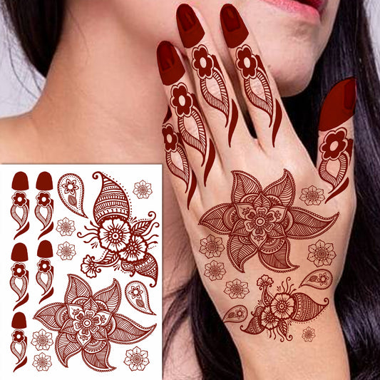 Full Hand Mehndi Flower Design Tattoo Waterproof For Women Temporary Tattoo