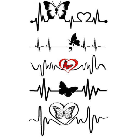 Temporary Tattoowala Butterfly Heart Beat Tattoo Waterproof Men and Women Temporary Body Tattoo