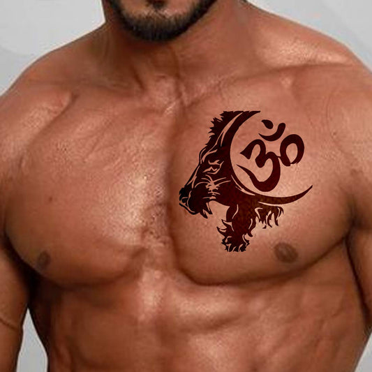 Lion Om Hindu Religion Tattoo Waterproof Male and Female Temporary Body Tattoo - Temporarytattoowala