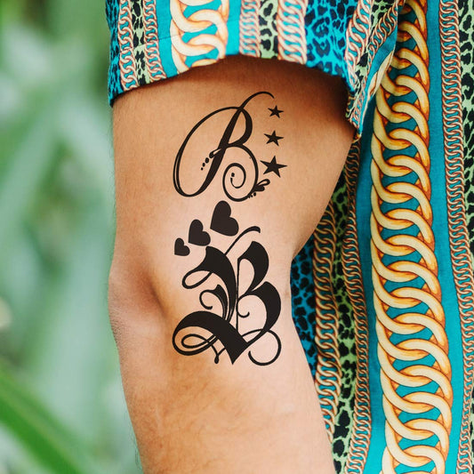 Name B Letter Waterproof Men and Women Temporary Body Tattoo