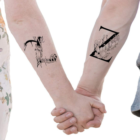 Name Z Letter Two Alphabet Design Temporary Body Tattoo Waterproof For Girls Men Women