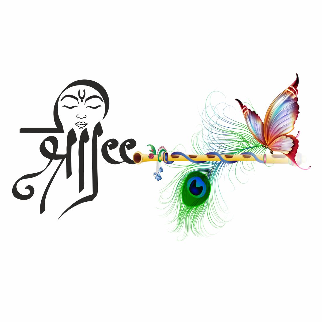 Shree Krishna Flute Tattoo Butterfly Waterproof Boys and Girls Temporary Body Tattoo