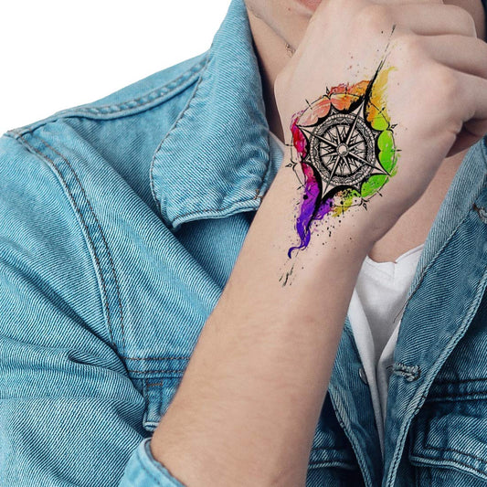 Multicolor Compass Tattoo Waterproof For Men and Women Temporary Tattoo