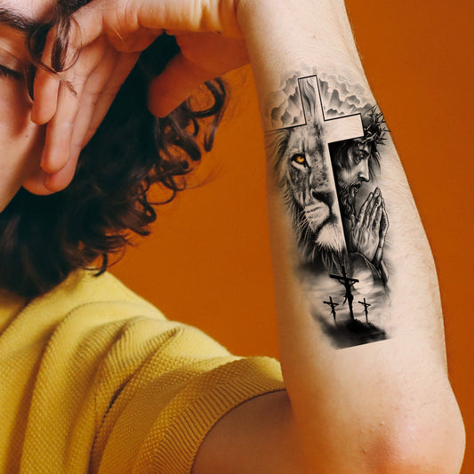 Tigar With Jesus Tattoo God of Sticker Waterproof Men and Women Temporary Body Tattoo