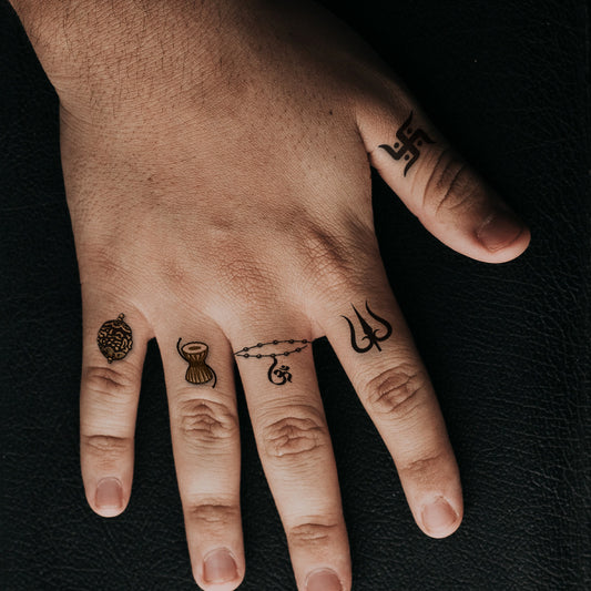 Ring with Damru Tattoo Om and Rudraksh Temporary Body Tattoo