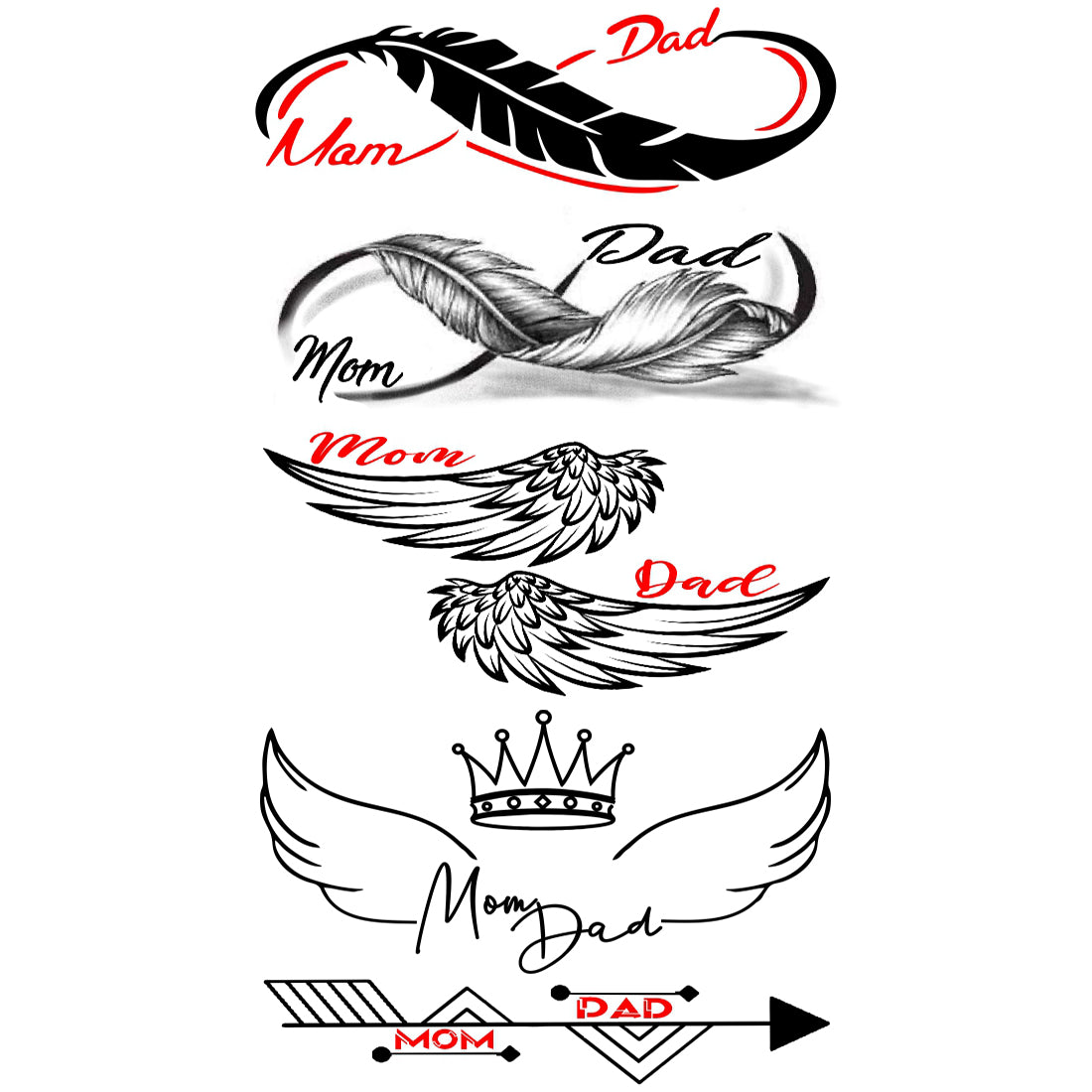 Mom Dad Wings Tattoo Love Feathers Waterproof Boys and Girls Temporary Body Tattoo
