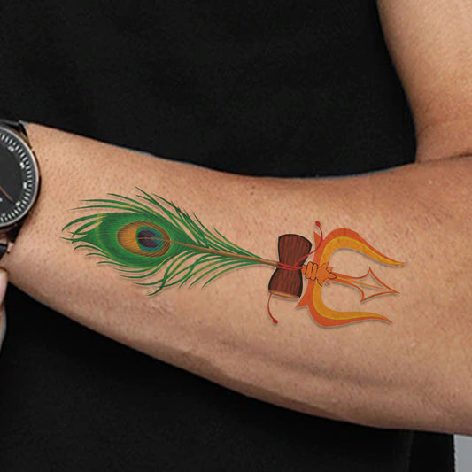 Trishul and Feather Tattoo Waterproof For Women Temporary Tattoo