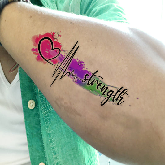 Heart with Strength Tattoo Waterproof For Men and Women Multi Line Temporary Body Tattoo