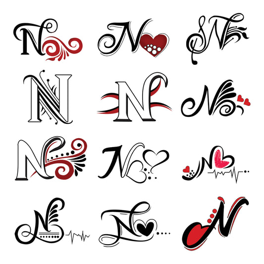 N Name Alphabet Tattoo Waterproof For Men and Women Temporary Body Tattoo