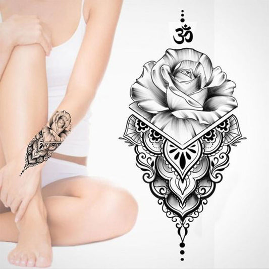 Om with Flower Design Tattoo Waterproof Men and Women Temporary Body Tattoo - Temporarytattoowala