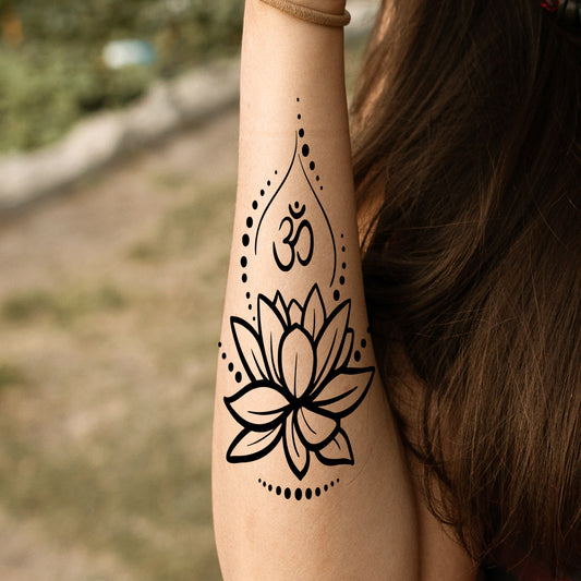 Om with Louts Flower Tattoo Waterproof Sticker Temporary Body Tattoo For Girl